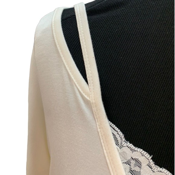 BLUE/GREY Long Sleeved Womens Long Sleeved Top Size Medium Lacey Inset - Picture 5 of 7